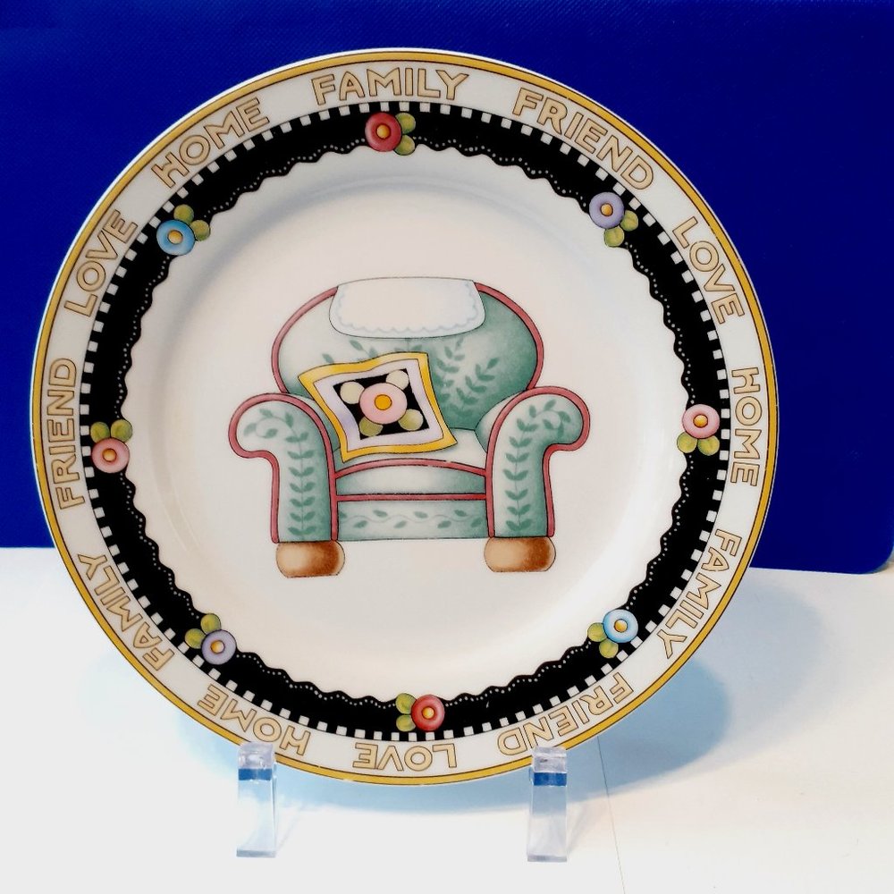 2001 Enesco Mary Engelbreit LOVE HOME FAMILY FRIEND Salad Side Plate 8" CHAIR